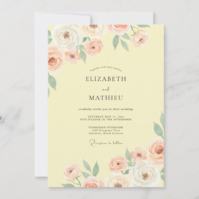 Invitación Boda de primavera radiante en amarillo mantequilla (Anverso)