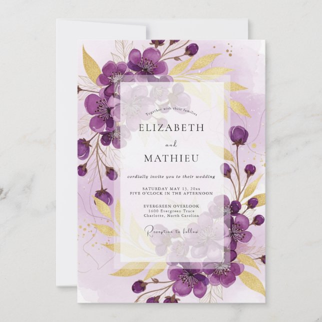 Invitación Boda de primavera radiante púrpura (Anverso)