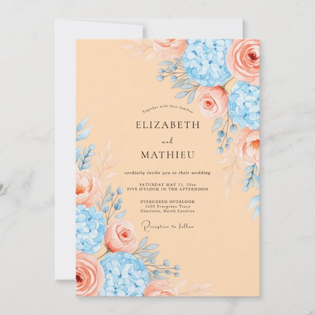 Invitación Boda de primavera refinada albaricoque (Anverso)