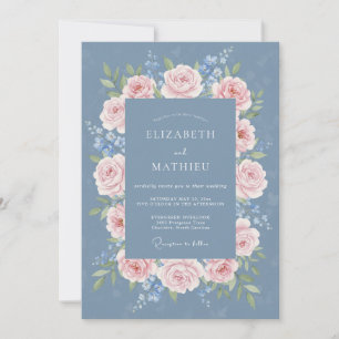 Invitación Boda de primavera refinada azul aciano