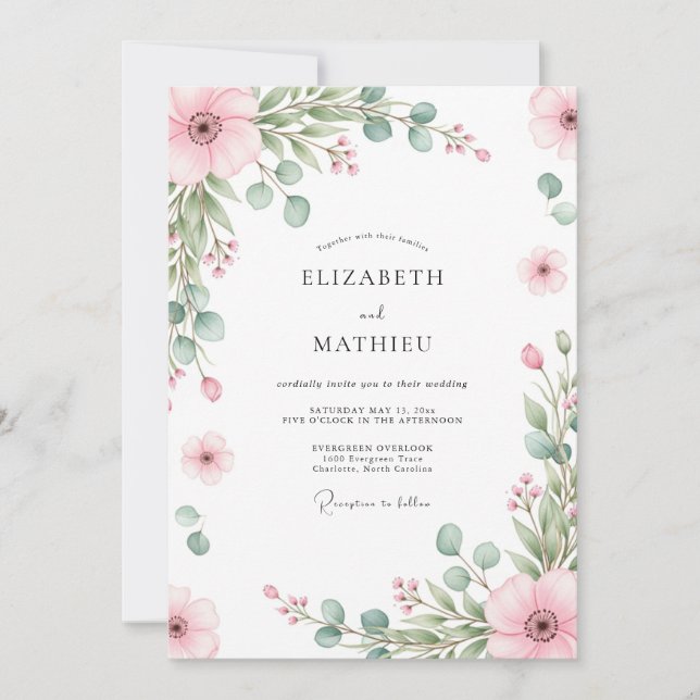 Invitación Boda de Primavera Refinada con Rubor (Anverso)