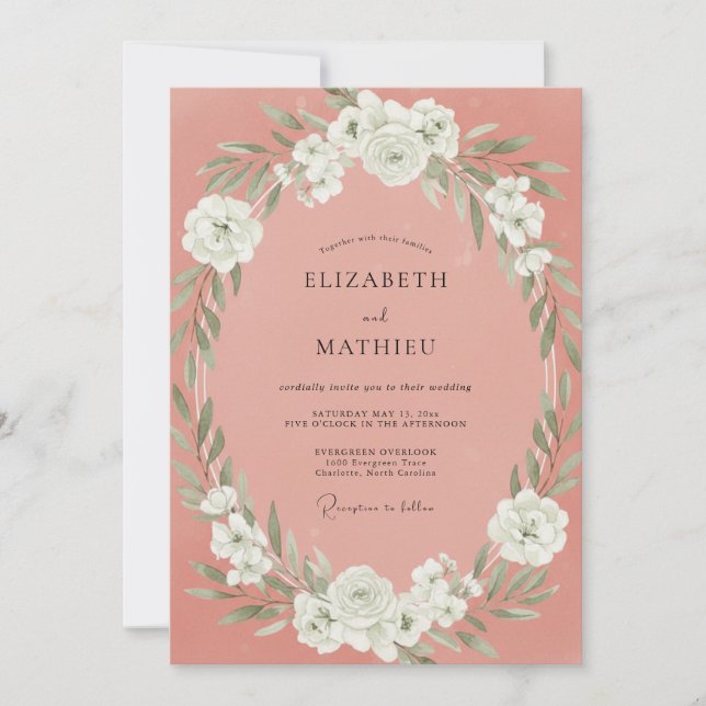 Invitación Boda de primavera refinada en rosa salmón (Anverso)