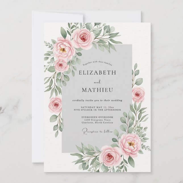 Invitación Boda de primavera refinada en rosa suave (Anverso)