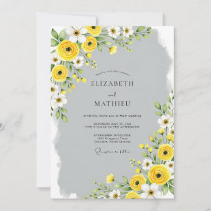 Invitación Boda de primavera refinada gris amarilla