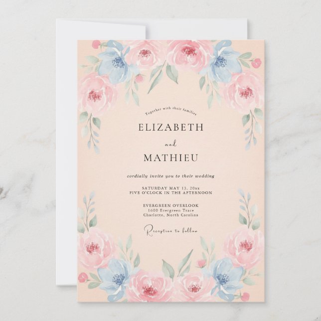 Invitación Boda de primavera refrescante de melocotón (Anverso)