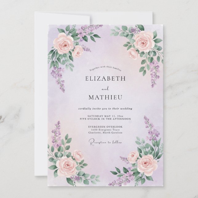 Invitación Boda de primavera resplandeciente de lavanda (Anverso)