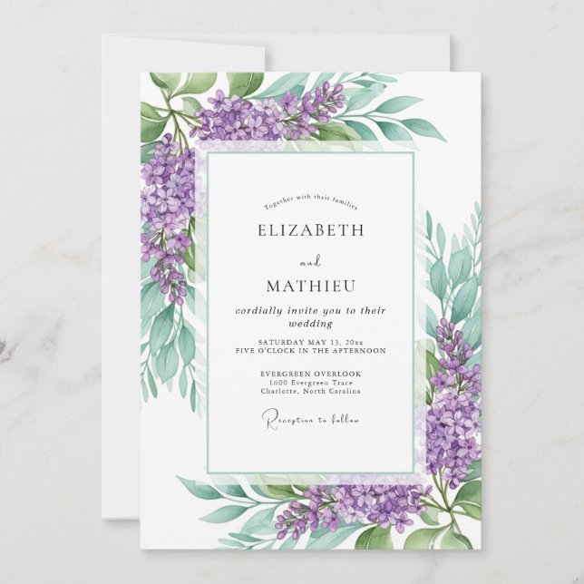 Invitación Boda de primavera resplandeciente de lilas (Anverso)