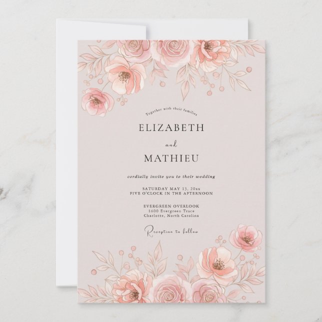 Invitación Boda de primavera rosa sonrojado pulido (Anverso)