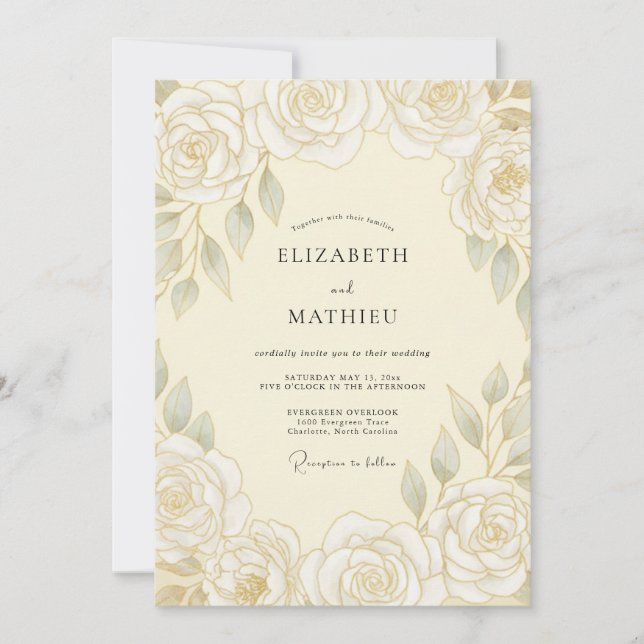 Invitación Boda de primavera señorial con crema (Anverso)