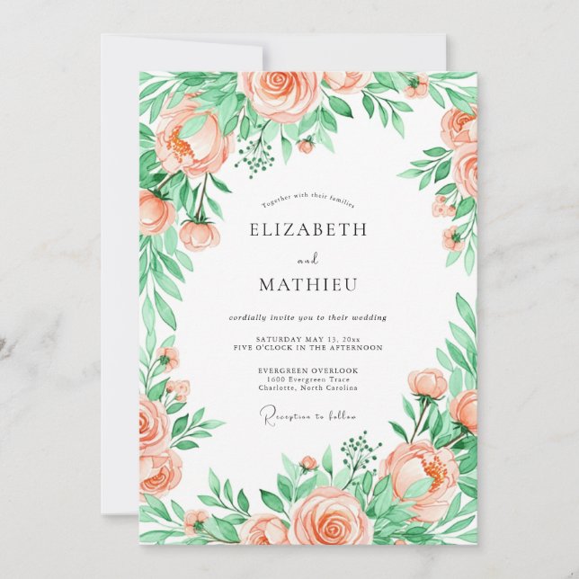 Invitación Boda de Primavera Seráfica de Melocotón (Anverso)