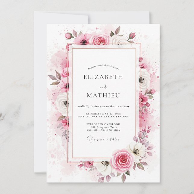 Invitación Boda de Primavera Seráfica Rosa Rubor (Anverso)