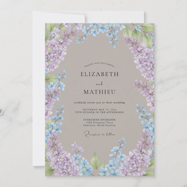 Invitación Boda de primavera serena de lila (Anverso)