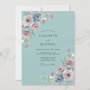 Invitación Boda de primavera serena en azul verdoso suave