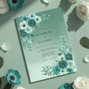 Invitación Boda de primavera serena en verde azulado
