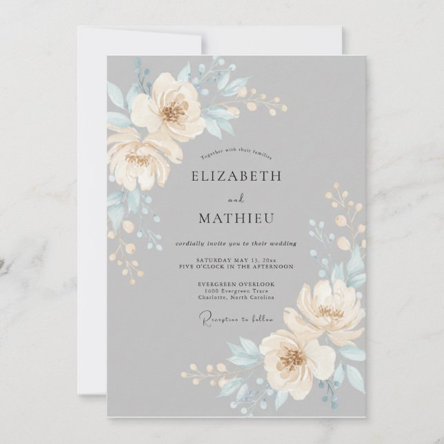 Invitación Boda de primavera serena gris pizarra (Anverso)