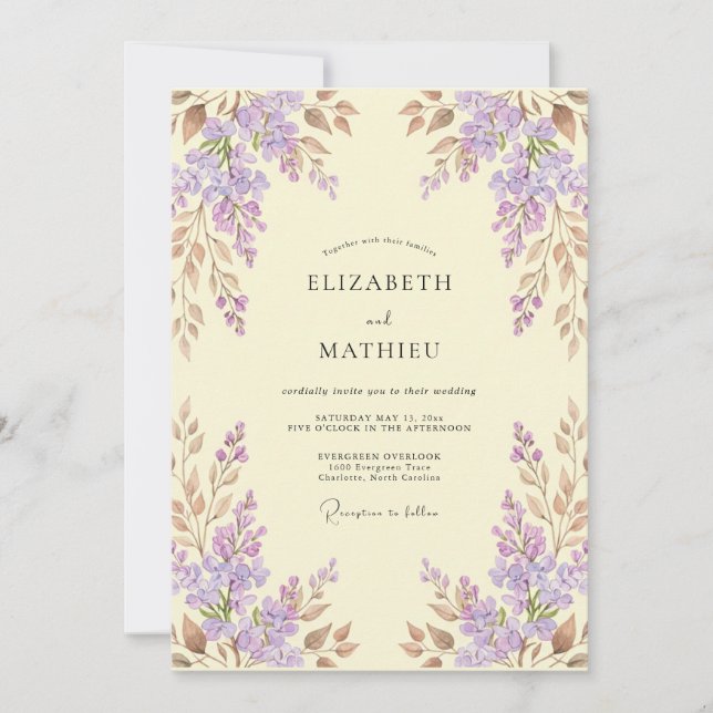 Invitación Boda de primavera sin tiempo de lavanda (Anverso)
