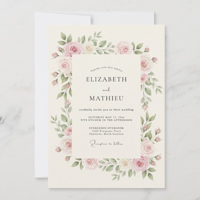 Invitación Boda de primavera sin tiempo Rosa rubor (Anverso)