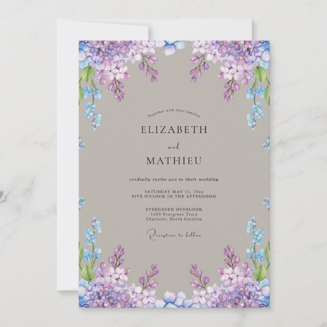 Invitación Boda de primavera sofisticada con lila (Anverso)