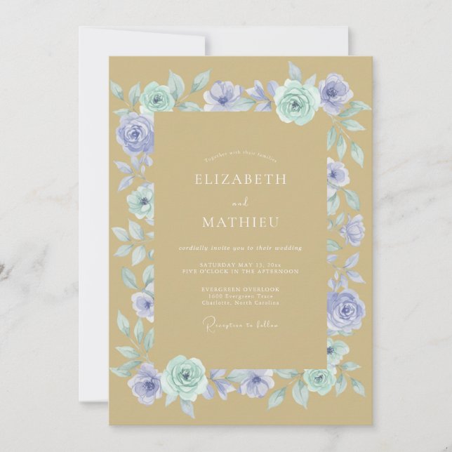 Invitación Boda de primavera sofisticada en dorado (Anverso)