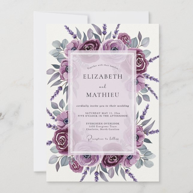 Invitación Boda de primavera sofisticada en malva (Anverso)