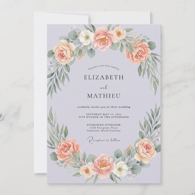 Invitación Boda de primavera sofisticada y lavanda (Anverso)