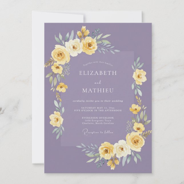 Invitación Boda de primavera soleada y lavanda (Anverso)