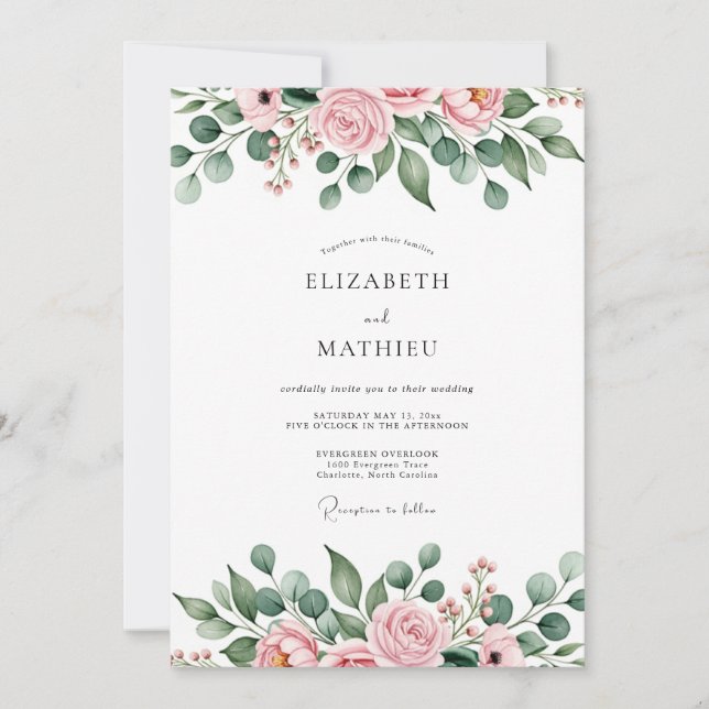 Invitación Boda de primavera suave rosa rubor (Anverso)
