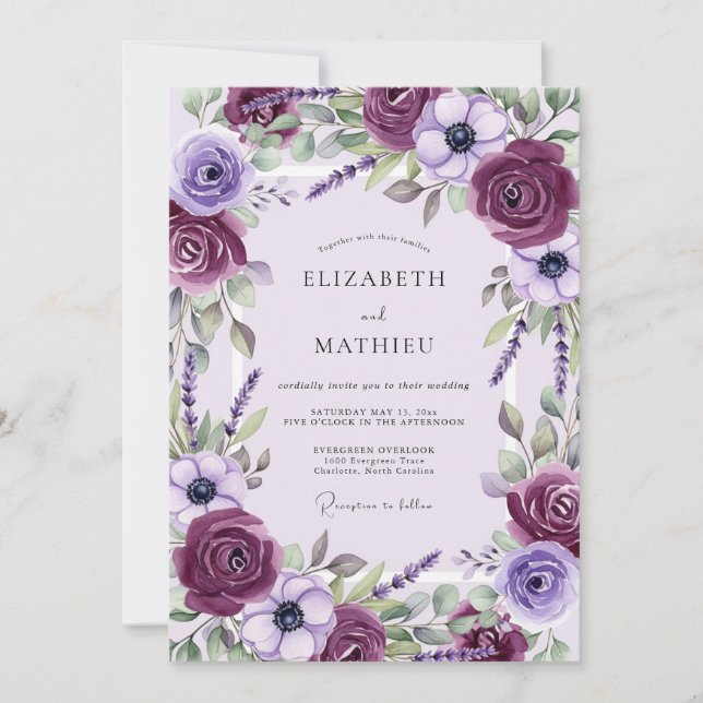 Invitación Boda de Primavera Sublime Ciruela (Anverso)