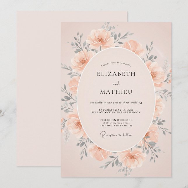 Invitación Boda de Primavera Sublime Melocotón Rubor (Anverso / Reverso)