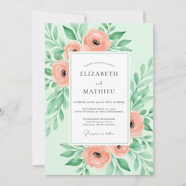 Invitación Boda de primavera suntuosa en verde menta (Anverso)