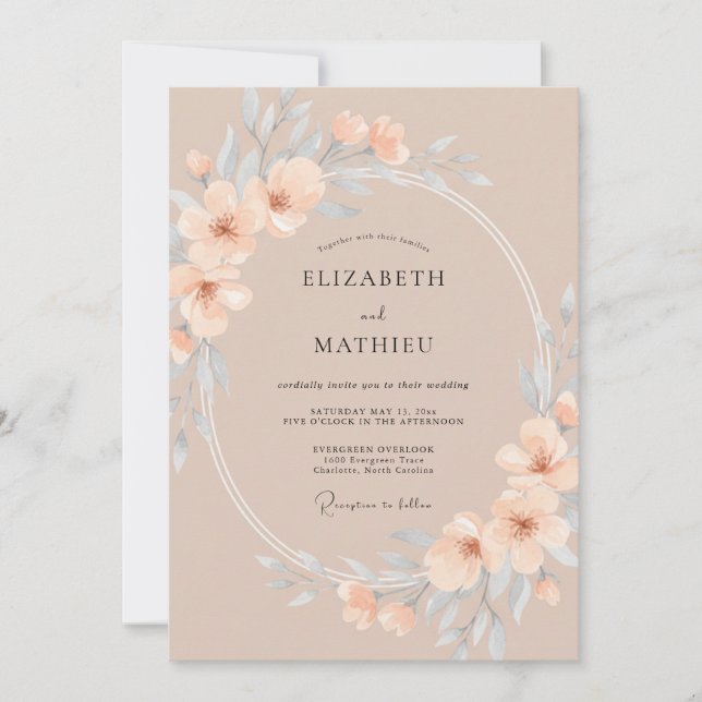 Invitación Boda de primavera susurrando melocotón (Anverso)