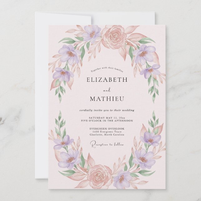 Invitación Boda de primavera tierna rosa rubor (Anverso)