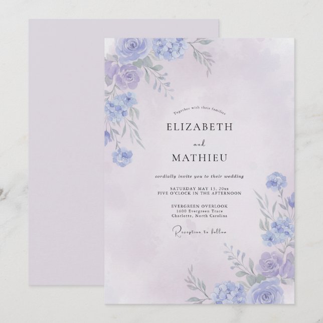 Invitación Boda de primavera tranquila de lila (Anverso / Reverso)