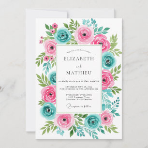 Invitación Boda de primavera turquesa rosa intenso
