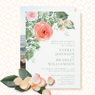 Invitación Boda de primavera verano grande floral coral rosa