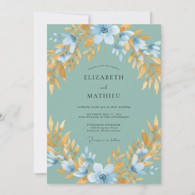 Invitación Boda de primavera verde espuma de mar lustrosa (Anverso)