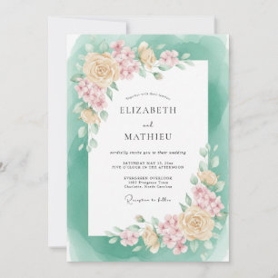Invitación Boda de primavera verde espuma de mar lustrosa
