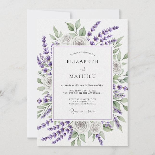 Invitación Boda de primavera verde lavanda (Anverso)