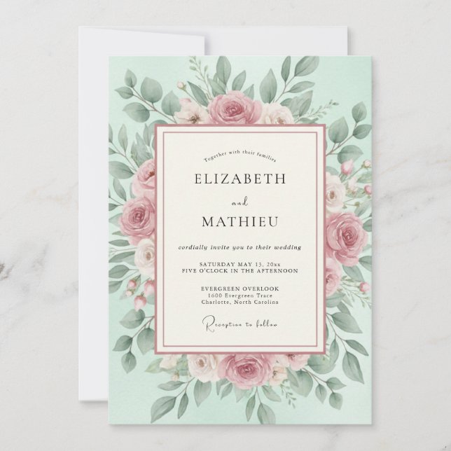 Invitación Boda de primavera verde menta exuberante (Anverso)