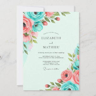 Invitación Boda de primavera vibrante coral teal