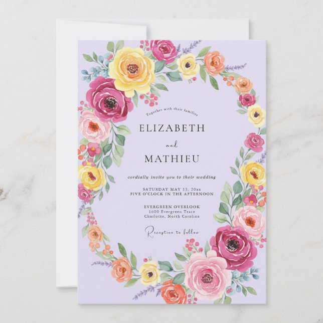 Invitación Boda de primavera vibrante de lavanda (Anverso)