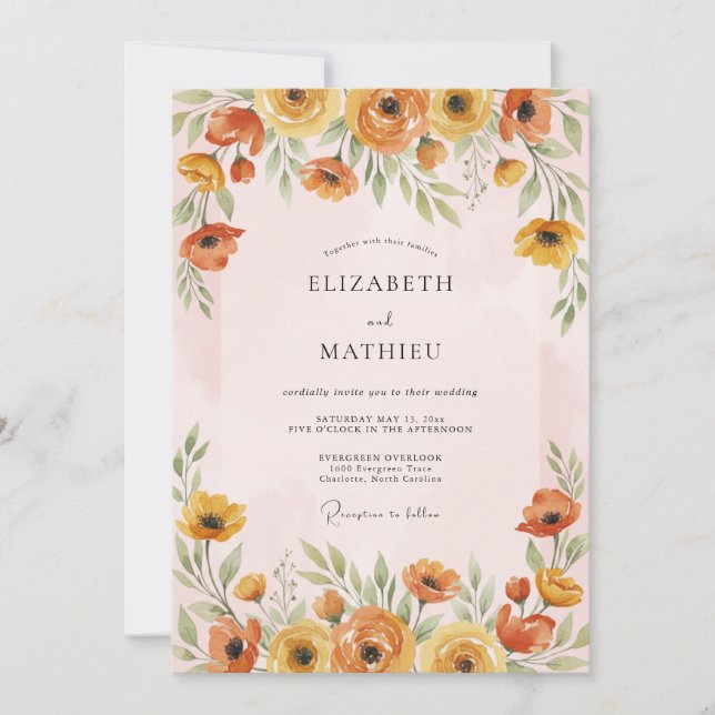 Invitación Boda de primavera vibrante de Marigold (Anverso)