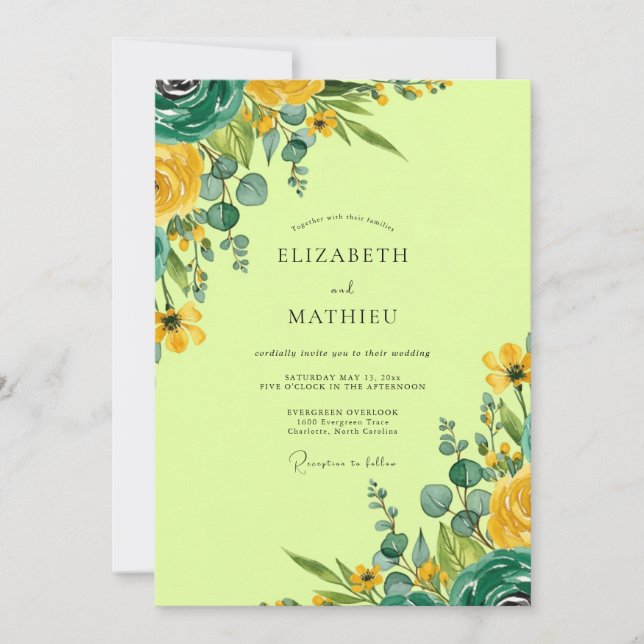 Invitación Boda de primavera vibrante en verde lima (Anverso)