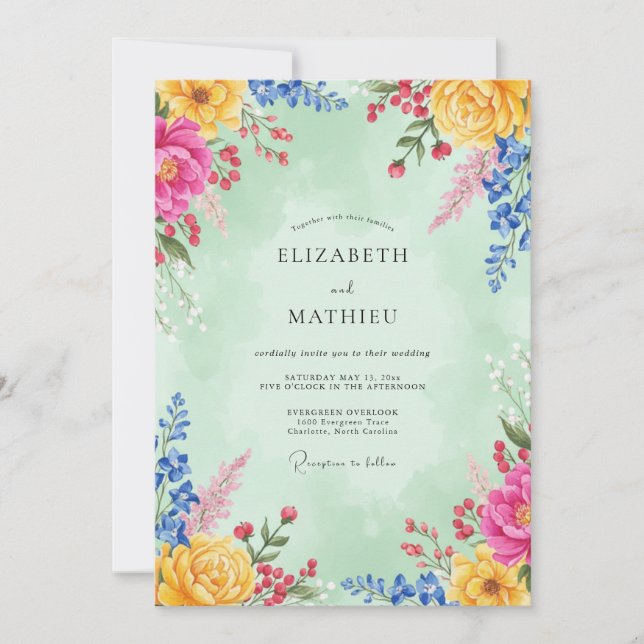 Invitación Boda de primavera vibrante en verde menta (Anverso)