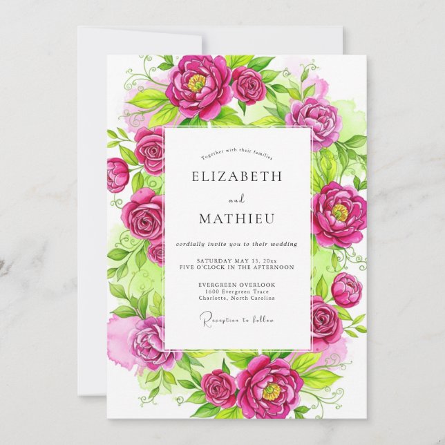 Invitación Boda de primavera vibrante magenta (Anverso)