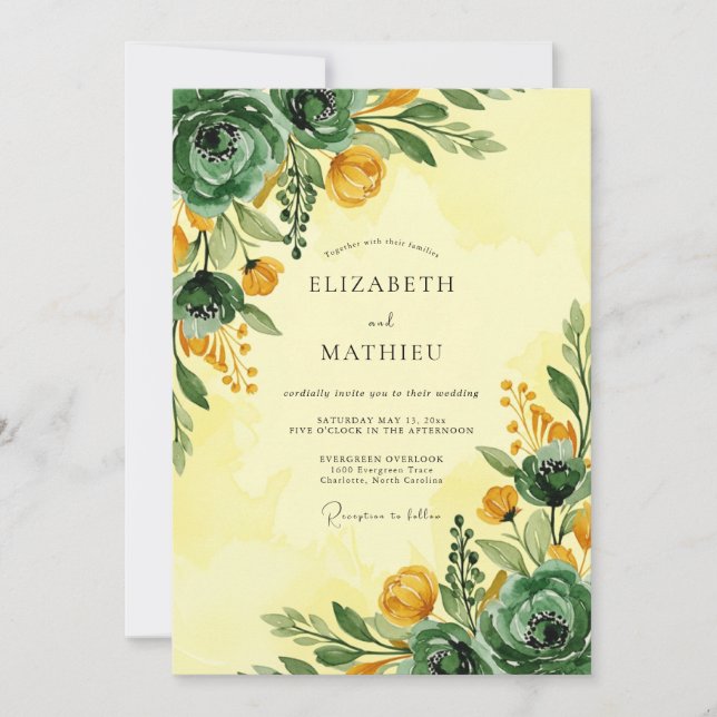 Invitación Boda de primavera vibrante verde esmeralda (Anverso)