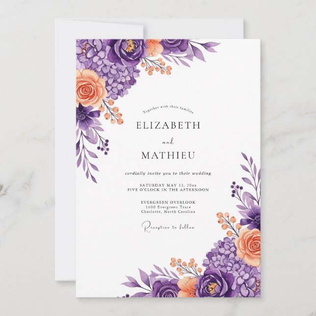Invitación Boda de primavera violeta exuberante (Anverso)