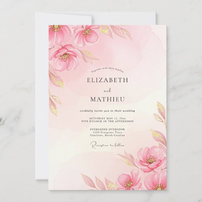 Invitación Boda de primavera vivaz rosa rubor (Anverso)