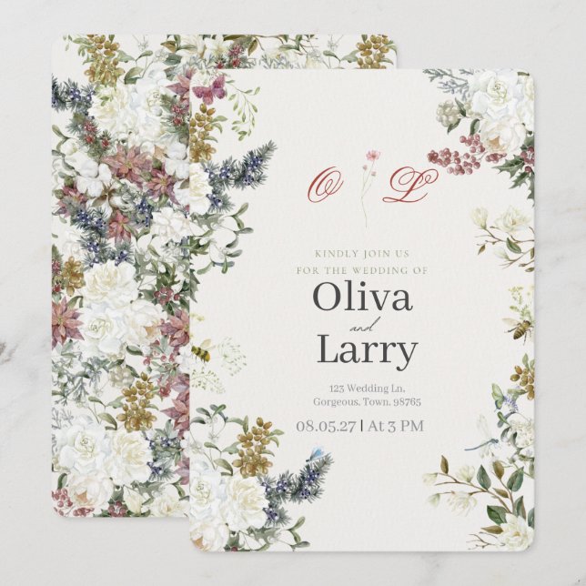 Invitación Boda de primavera y verano con flores silvestres (Anverso / Reverso)