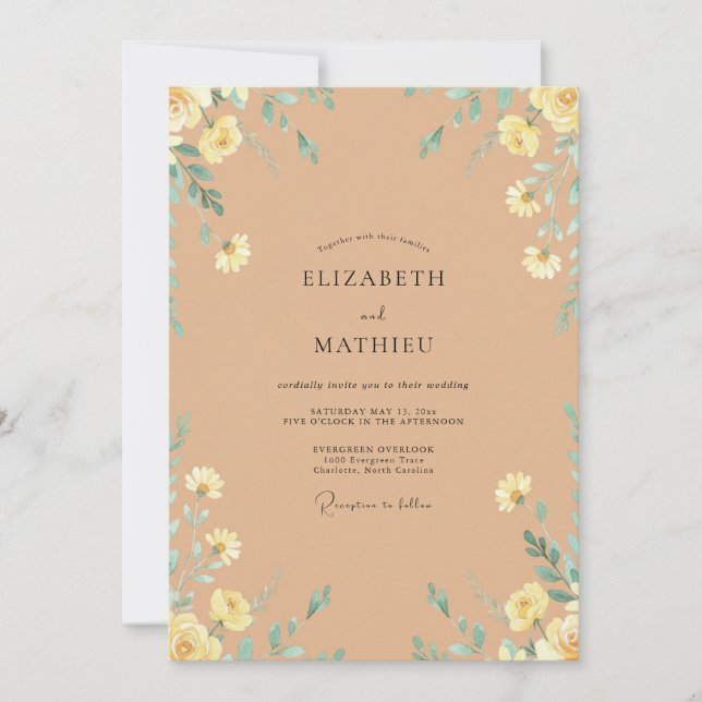 Invitación Boda de Primrose Marrón Albaricoque (Anverso)